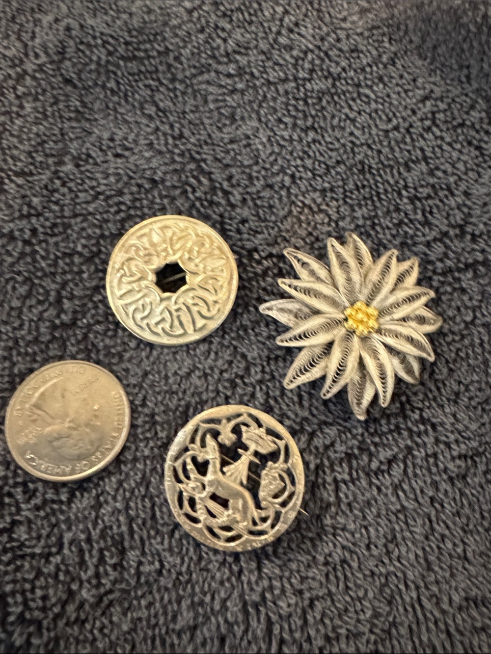 Silver Filigree Floral Accent Pin with Gold Center - Home Accents Decor